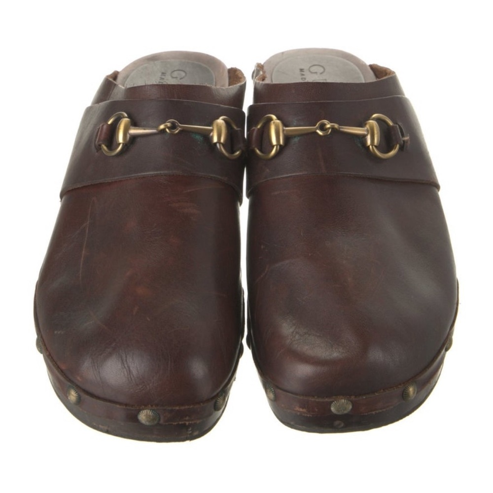 Gucci Brown Leather Mules with Horsebit Detail